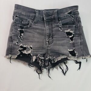 American Eagle Shorts size‎ 00 Next Level Stretch Distressed Cut Off Black Denim